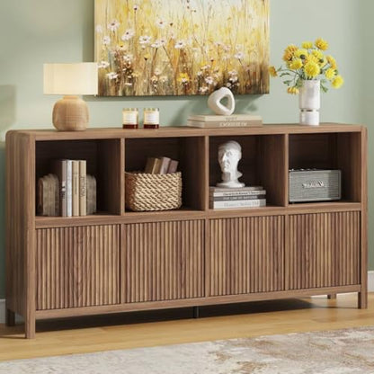 8 Cube Bookcase with 4 Doors, Wood Bookshelf with Storage Cabinet, view 3