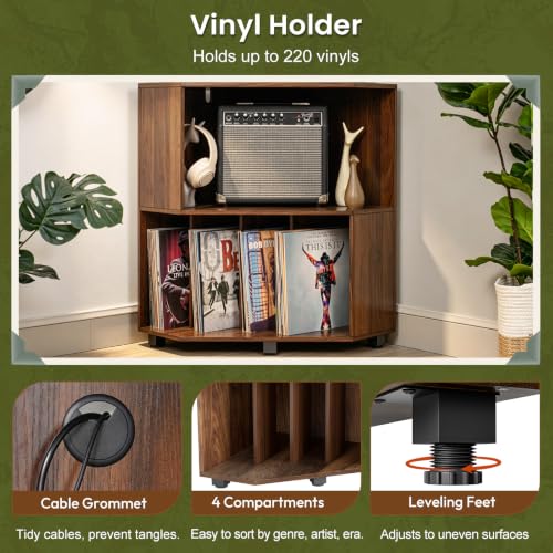 Corner Record Player Stand, Record Player Cabinet, Walnut, view 5