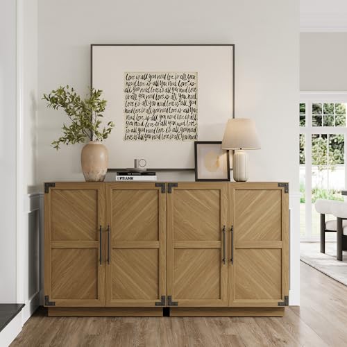 Sideboard Buffet Cabinet with Storage – Large Farmhouse Credenza with Doors & Adjustable Shelves for Living Room, Entryway