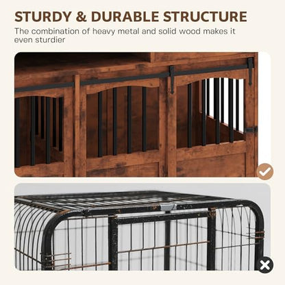 72" Double Dog Crate Furniture with Storage for 2 Medium Dog Brown, view 8