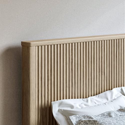 Fluted Oak King Bed Frame with 51'' Headboard & Storage Bench, view 5