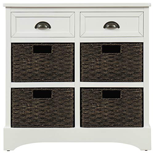 Storage Cabinet with 4 Classic Rattan Basket & 2 Drawers,for Living Room,Bedroom(28"L x 11.8"W x 28"H). (White)