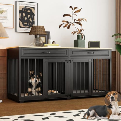 64.6" Long Wooden Furniture Style Dog Crate with Drawers & Divider, view 2