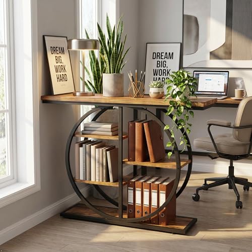 Industrial Console Table, 5-Tier Narrow Entryway Table with Storage Shelves, Rustic Brown, 41.3 Inch, for Living Room Hallway Foyer