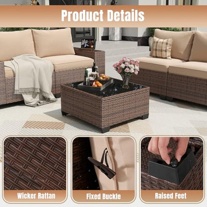 12 Pieces Patio Furniture Set Wicker Rattan Outdoor Sectional Conversation Set with Coffee Table and 4” Thickened Cushions, Beige (Waterproof Cover Included)