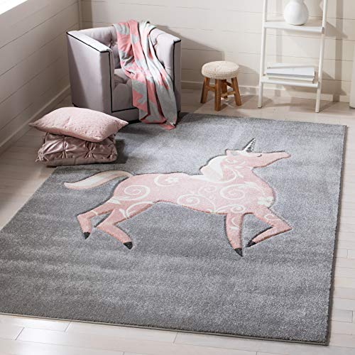 SAFAVIEH Carousel Kids Collection Accent Rug - 3'3" x 5'3", Grey & Pink, Non-Shedding & Easy Care, Ideal for High Traffic Areas for Boys & Girls in Playroom, Nursery, Bedroom (CRK163F)