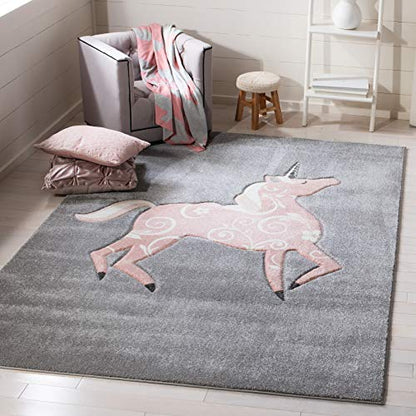 SAFAVIEH Carousel Kids Collection Accent Rug - 3'3" x 5'3", Grey & Pink, Non-Shedding & Easy Care, Ideal for High Traffic Areas for Boys & Girls in Playroom, Nursery, Bedroom (CRK163F)