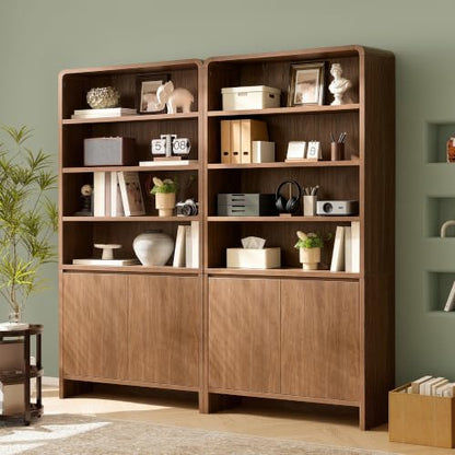 71" Modern Bookcase Set of 2 with Storage Cabinets, Brown, view 2