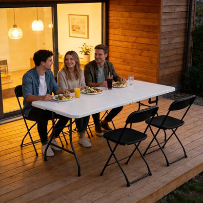 2 Pack Folding Table 6ft - Heavy Duty Plastic Table with Handle, Foldable & Portable, Fold-in-Half Utility Tables for Outdoor, Dining, Wedding, Events, Indoor, Picnic, Camping, Party(White)