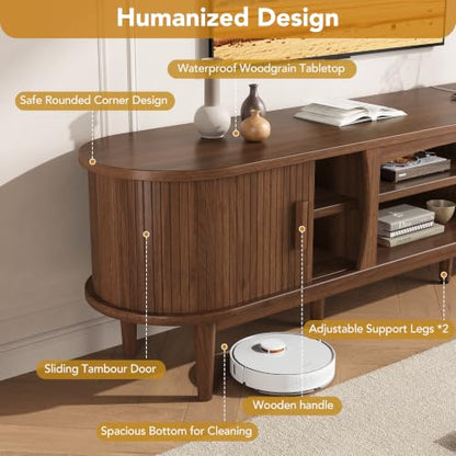 69" Fluted TV Stand for TVs Up to 80" with Charging Station, Walnut, view 4