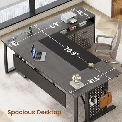 71" Executive Desk with Rolling File Cabinet, Large Office Desk with Drawers, view 5