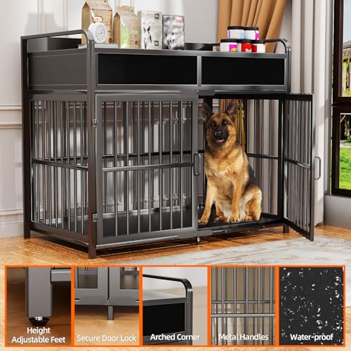 Large Dog Crate Furniture with Drawers Storage, view 6