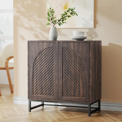 Fluted Sideboard Buffet Cabinet with Storage,Walnut, view 2