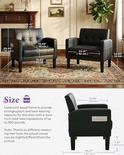 Accent Chair Set of 2 Living Room Chairs Cozy Tufted Mid Century Modern Black Accent Chairs with Arms for Bedroom Comfy Reading Arm Chair Small Chairs for Small Spaces Office(2, Black)