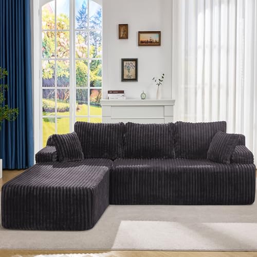 Boneless Couch Modular Sectional Oversized Chaise for Living Room | 108" Left Facing Chaise Darkgrey,Memory Foam,Removable Cover,No Assemble,Chaise Lounge Indoor,Living Room Furniture