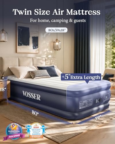 Twin XL Air Mattress with Built-in Pump,18" Raised,80" Long,500 lb, view 4