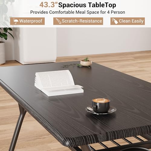5-Piece Dining Table Set for 4, Modern Kitchen Table with 4 Boucle Chairs, Rectangular Dining Table with Storage Shelf & Marble Tabletop, Home Dining Furniture for Small Space, Beige+Black
