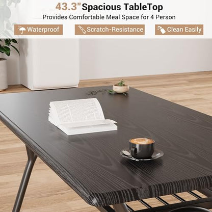 5-Piece Dining Table Set for 4, Modern Kitchen Table with 4 Boucle Chairs, Rectangular Dining Table with Storage Shelf & Marble Tabletop, Home Dining Furniture for Small Space, Beige+Black