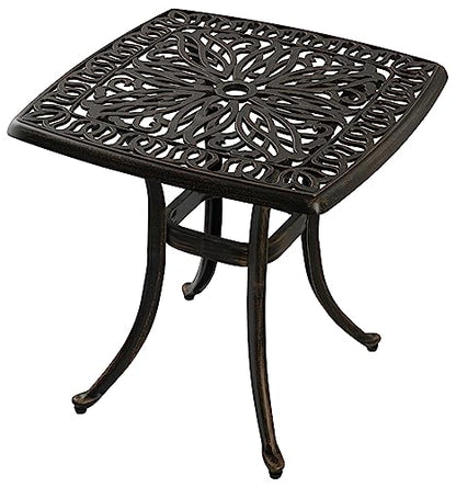 Outdoor Cast Aluminum Side Table End Table for Patio, Backyard, Pool, Indoor Companion, Easy Maintenance and Weather Resistant, Bronze