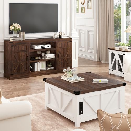 66" Farmhouse TV Stand with Power Outlets for 75 Inch TVs, view 8