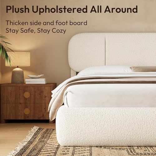 Queen Size Cloud Bed Frame with LED & 4 Drawers, Beige, view 6