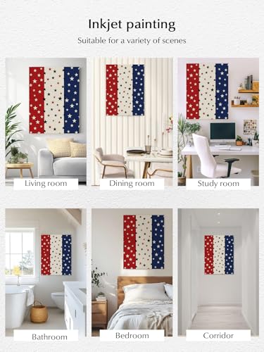 NuYeBiofx Independence Day Stripes and Stars Canvas Wall Art Prints,48"x32" Framed Picture Artwork Vintage USA Flag Star Printed Canvas Oil Painting for Living Room Bedroom Office,Ready to Hang