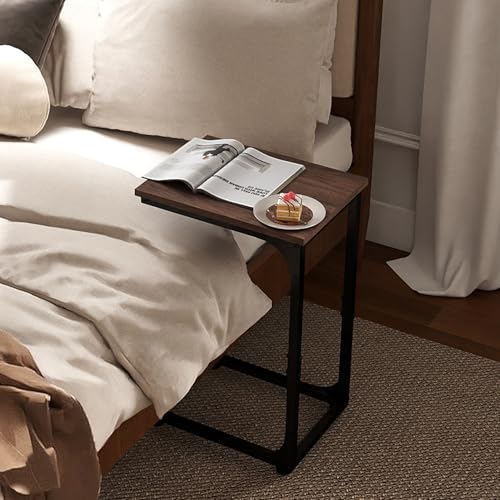 C Shaped End Table,Under Couch Slider, Walnut | Skandiquip Wood C Shaped Side Table, Sliding Under Sofa End Table, Laptop Snack Table for Living Room, Bedside & Recliner