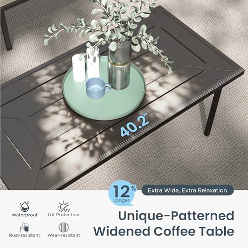 Patio Furniture Set, 3-Seater Sofa, 4 Swivel Chairs and a Coffee Table, Outdoor Metal Conversation Set with 5.75" Extra Thick Cushion for Garden Backyard Deck, Beige