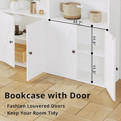 Industrial Bookshelves and Bookcases with Doors Floor Standing 6 Shelf Display Storage Shelves 70 in Tall Bookcase for Home Office, Living Room