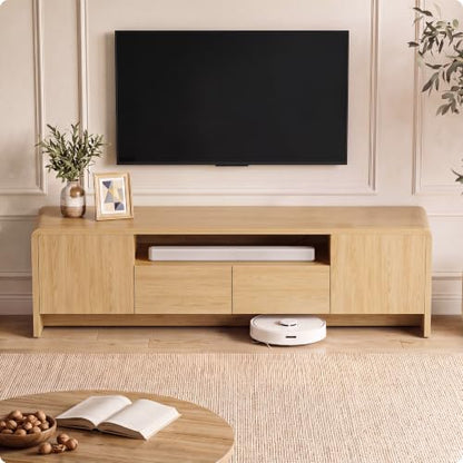 70" Curved TV Stand for 75 Inch TV, Modern Wood Media Console, view 2