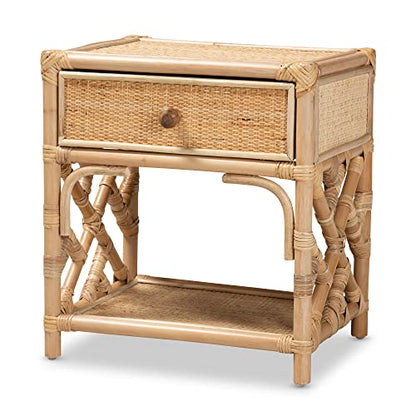 Camara Modern Bohemian Natural Rattan 1-Drawer Nightstand