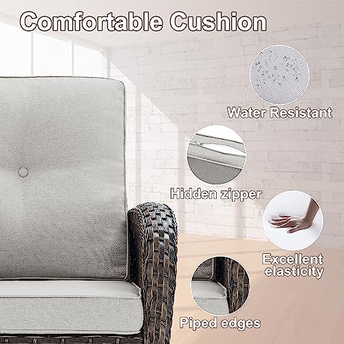 Patio Furniture Swivel Glider PE Wicker Chairs, Outdoor Swivel Rocker Seating with Cushions for Porch Deck Balcony, Brown/Beige