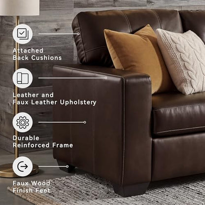Signature Design by Ashley Santorine Transitional Tufted Leather Match Sofa, Dark Brown