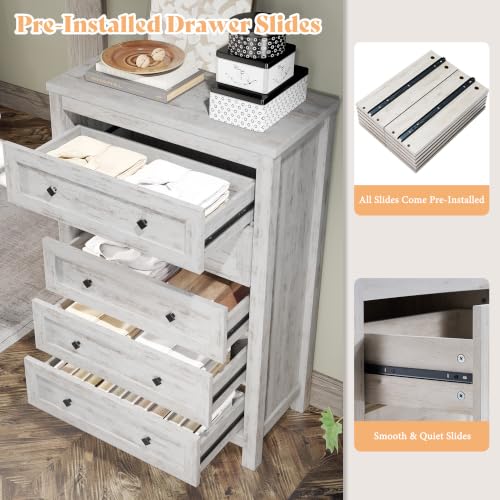 5-Piece Farmhouse Bedroom Set, Queen Bed Frame & Dresser, White, view 8