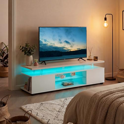TV Stand for 70 Inch TV LED Gaming Entertainment Center Media Storage Console Table with Large Side Cabinet for Living Room White