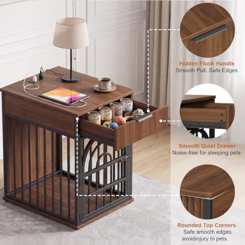 Dog Crate Furniture, Wooden Dog Kennel for Small Breed,Walnut, view 5