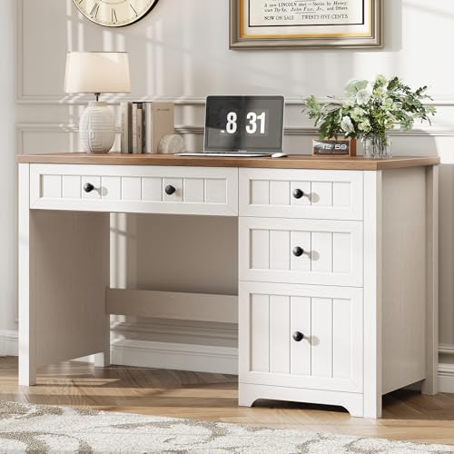 Farmhouse 47.2" Executive Desk with 3 Storage Drawers, Brown White, view 7