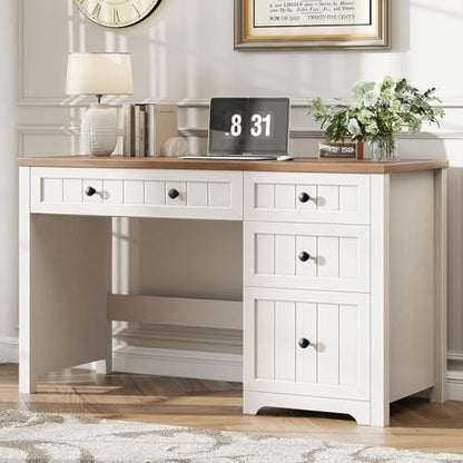 Farmhouse 47.2" Executive Desk with 3 Storage Drawers, Brown White, view 7