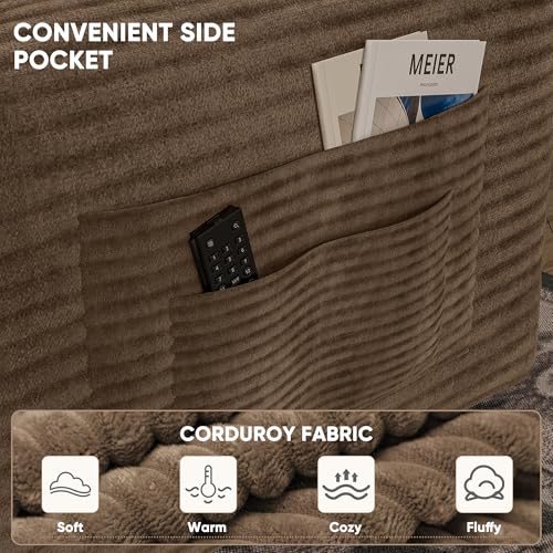 142" Boneless Couch, Modular Sectional Sofa, No Assembly Required, Memory Foam Filling, Corduroy U-Shaped Sofa, Movable Multi-Person Couch for Living Room (Brown)