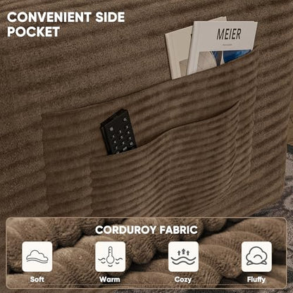 142" Boneless Couch, Modular Sectional Sofa, No Assembly Required, Memory Foam Filling, Corduroy U-Shaped Sofa, Movable Multi-Person Couch for Living Room (Brown)