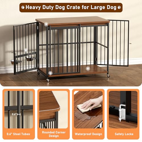Dog Crate Furniture, 42’’ Wooden Dog Kennel Indoor with Sliding Front Door, view 7