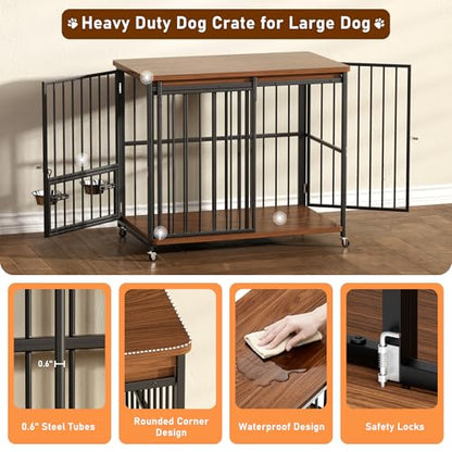 Dog Crate Furniture, 42’’ Wooden Dog Kennel Indoor with Sliding Front Door, view 7