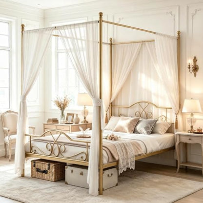 Queen Canopy Bed Frame with 4 Posters, Queen Size Bed for Girls Adults, view 4