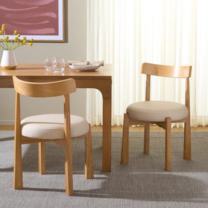 SAFAVIEH Furniture - Anselm Dining Chair Set of 2 - White & Light Blonde Solid Wood - Modern Upholstered Chair - Fully Assembled - Ideal for Dining Room, Kitchen, 19" Seat Height (DCH8810C-SET2)