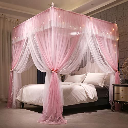 4 Corners Post Ruffle Princess Bed Canopy Curtain-Double Layer Cozy Drape, view 6
