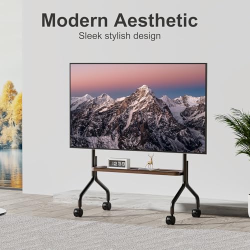 Easel Rolling TV Stand on Wheels for 32-75 Inch TVs with Storage Shelves, view 7