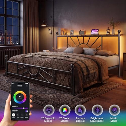 Victorian King Size Meta Platform Bed Frame with LED Lights, view 6