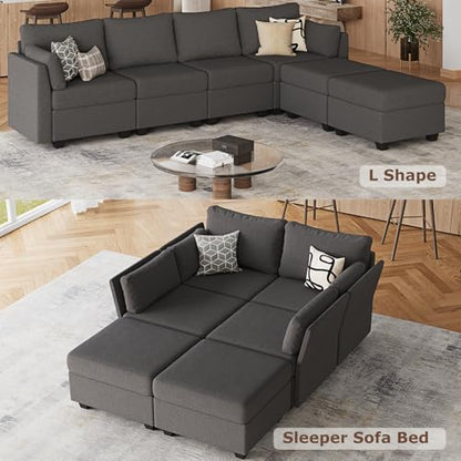 Modular Sectional Sofa with Storage, U Shaped Sectional Couch for Living Room, Convertible Modular Sofa Couch with Ottomans, High Supportive & Soft Sponge, 6 Seat, Darkgrey