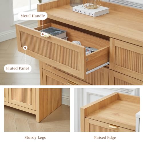 55" Farmhouse Fluted 6 Drawers Dresser for Bedroom, view 5