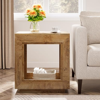 Tribesigns Rustic Brown End Table, 24" Side Table with Storage Shelf, Farmhouse Style Nightstand Bedside Table (1, Natural)